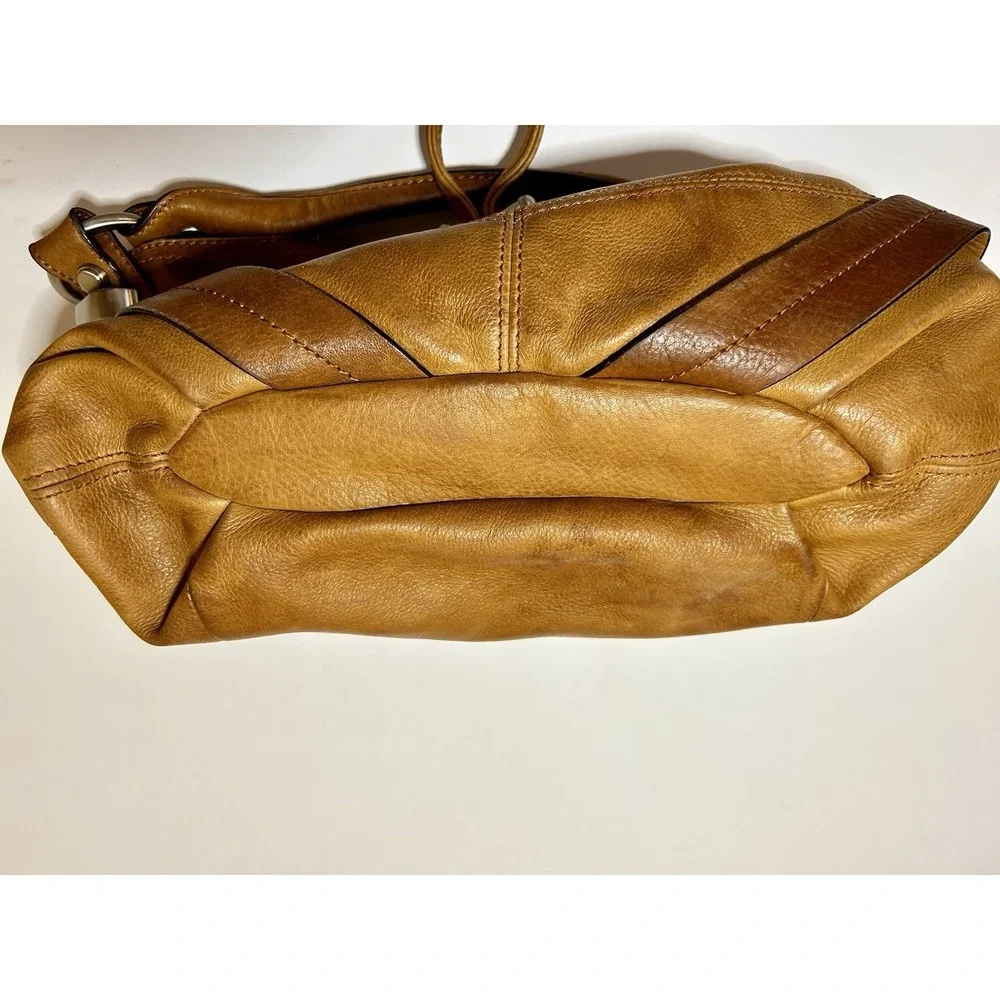 B. Makowsky Brown/Tan Leather Hobo Drawstring Shoulder Bag EUC